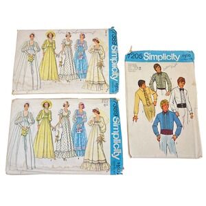 Vintage 70s Simplicity Sewing Patterns 7389 Bridal Dress 7205 Mens Shirt Lot 3